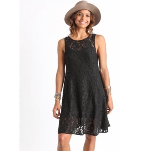 Free People Y2K Black Lace Mini Dress Large Sheer Resortwear Beach Coverup - Picture 2 of 13